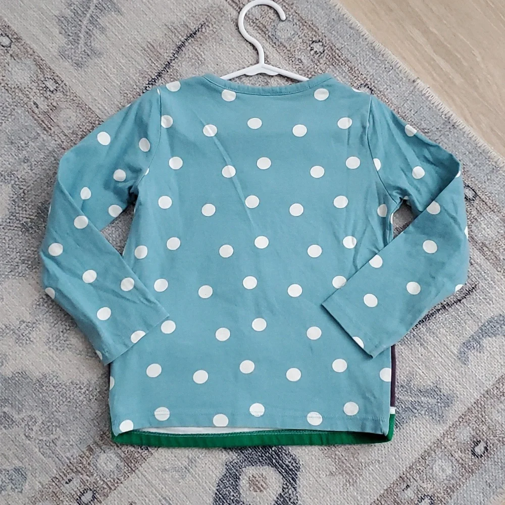 Mini Boden Girls Lift The Flap Christmas Applique Santa Top Shirt Blue Sz4-5y